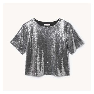 Joe‎ Fresh Maximalist Whimsy Disco Ball Silver Sequin T-shirt Large